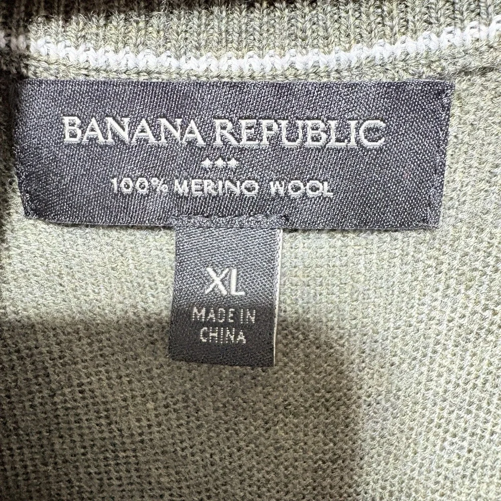 Banana Republic Sweater XL Green Zip Neck Merino Wool Long Sleeve Preppy